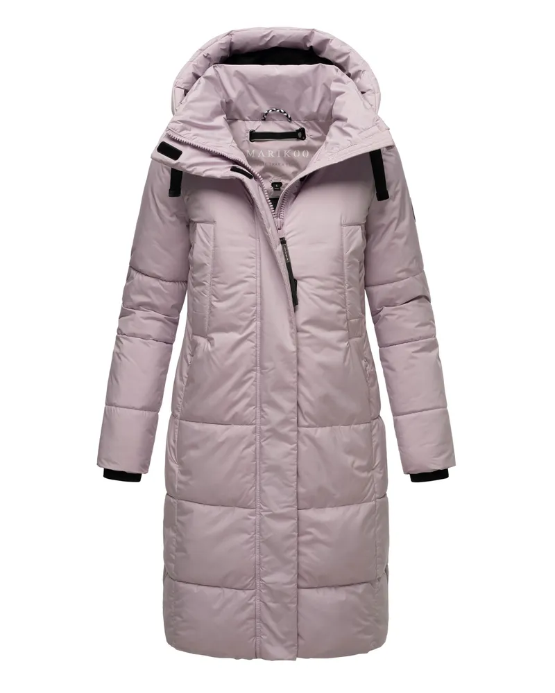 Marikoo Damen Steppjacke Laryaa – lang, warm & mit abnehmbarer Kapuze Rosé