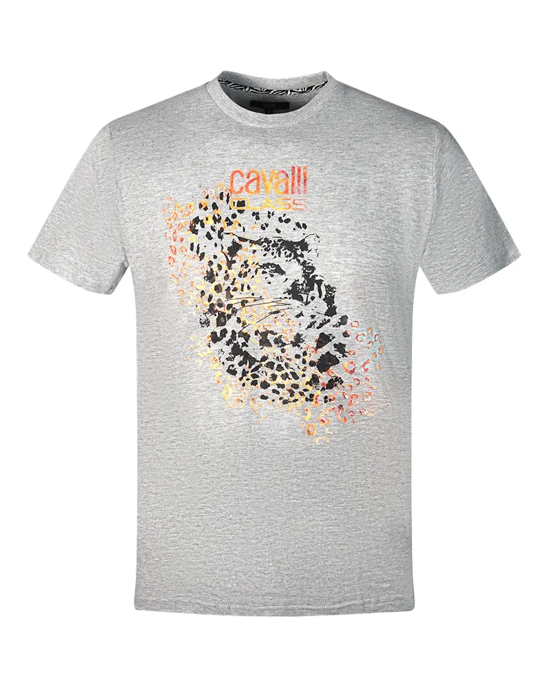 Roberto Cavalli Leopardenmuster Silhouette Graues T-Shirt Grau