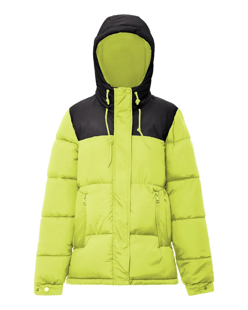 My Mo Wattierte Steppjacke Damen Saure Limette Schwarz Limettengrün