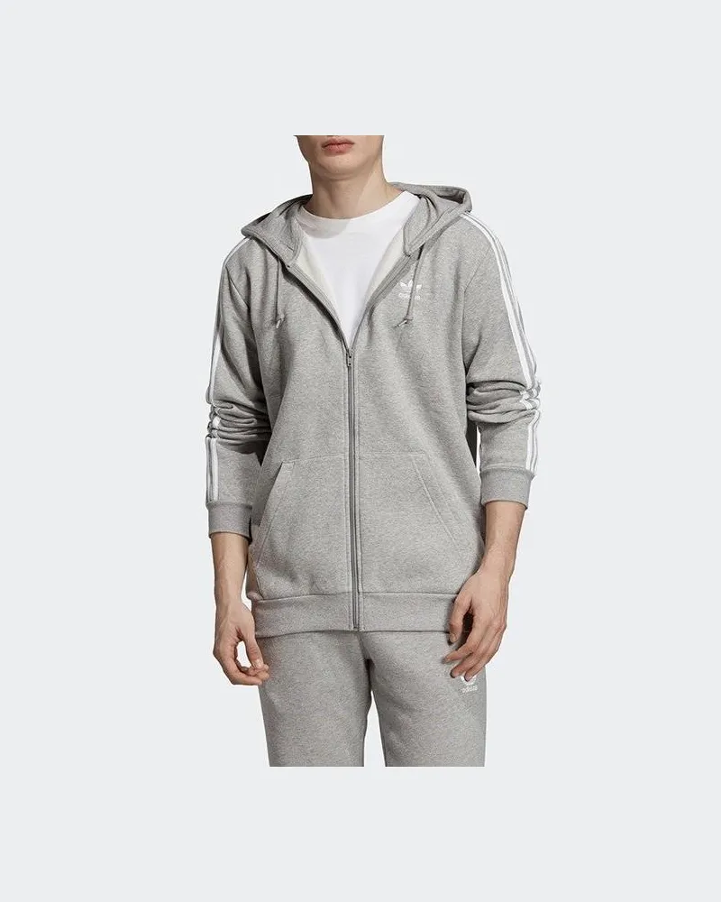 adidas Drei-Streifen-Kapuzenpullover mit Reißverschluss in Grau Grau