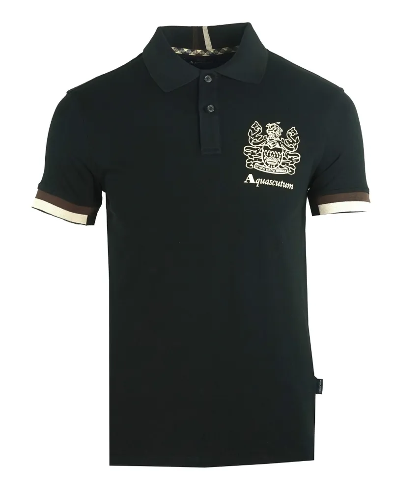 Aquascutum Aldis Crest Logo Schwarzes Poloshirt Schwarz