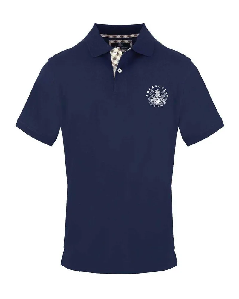 Aquascutum Poloshirt für Herren, Mit Kragen, Baumwolle, kurzärmlig (Marine Marineblau