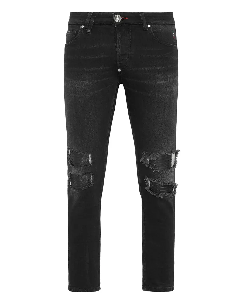 Philipp Plein Skinny-fit Denimhose mit Python-Einsätzen - Grau Grau