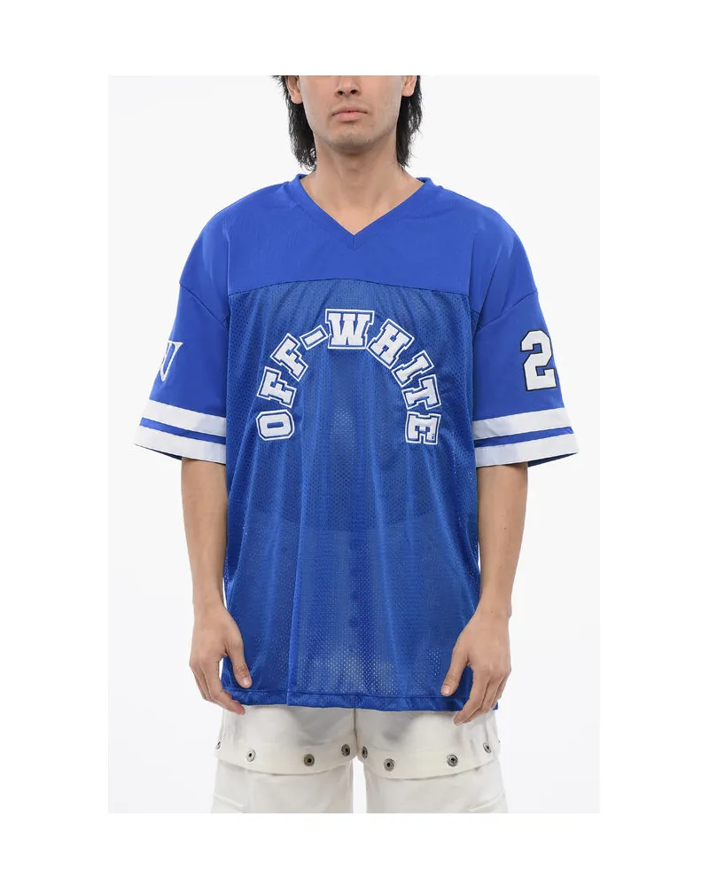 OFF-WHITE Besticktes FOOTBALL-T-Shirt aus Mesh in Blau Blau