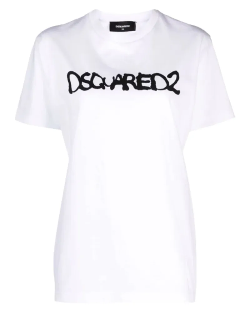 Dsquared2 Graffiti Spray Logo Weißes T-shirt Weiß
