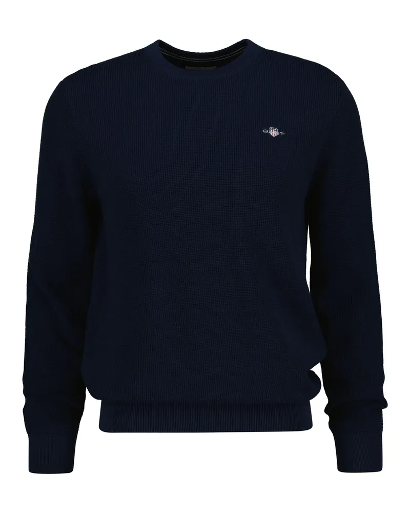 Gant Micro Textured Cotton C-Neck Strickpullover Blau