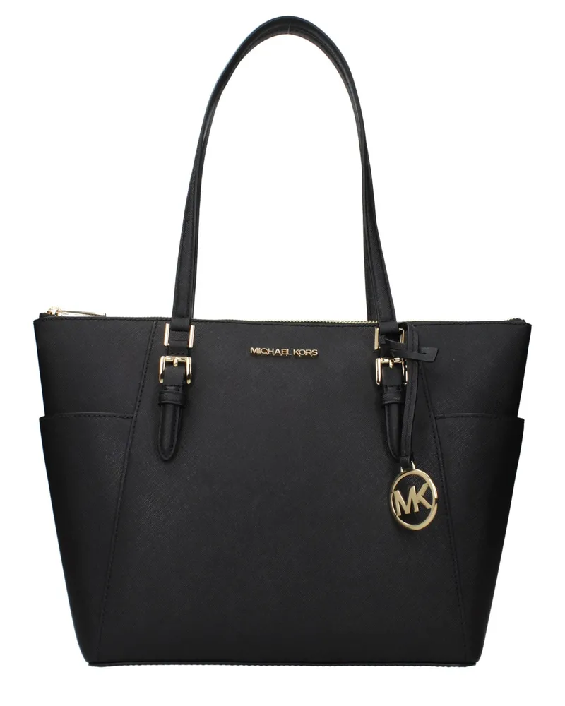 Michael Kors Schwarze Leder Schultertasche Schwarz