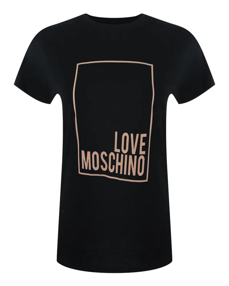 Moschino Pink Box Logo Schwarzes T-shirt Schwarz