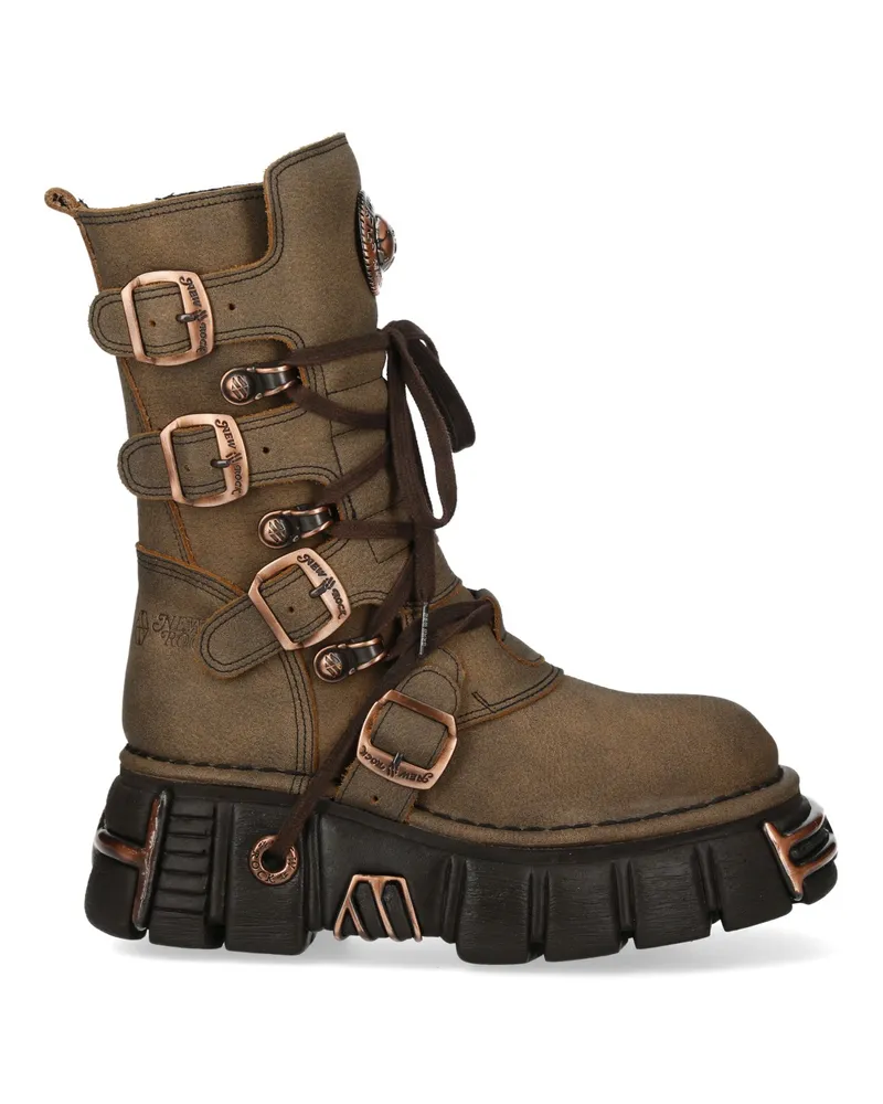 New Rock Neue Rock Brown Leder Gothic Mid-Calf Biker Boots - M-373XL-C120 Dunkelbraun