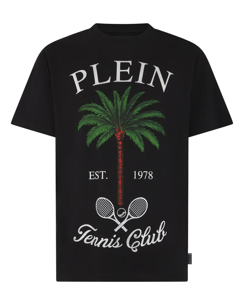 Philipp Plein Round Neck T-Shirt Tennis Club Stones Schwarz