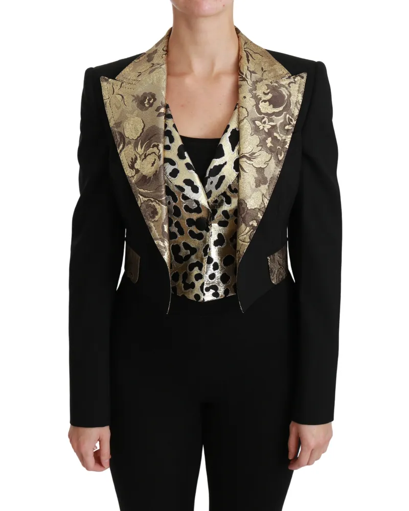 Dolce & Gabbana Women Black Jacquard Vest Blazer Coat Wool Jacket Mehrfarbig