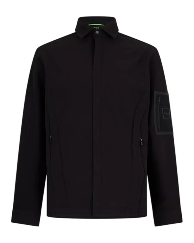 HUGO BOSS Herren-Overshirt „Expedit Oxford“ mit Reißverschlusstasche (Schwarz Schwarz