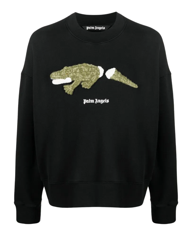 Palm Angels Schwarzer Pullover mit Kroko-Logo von Schwarz