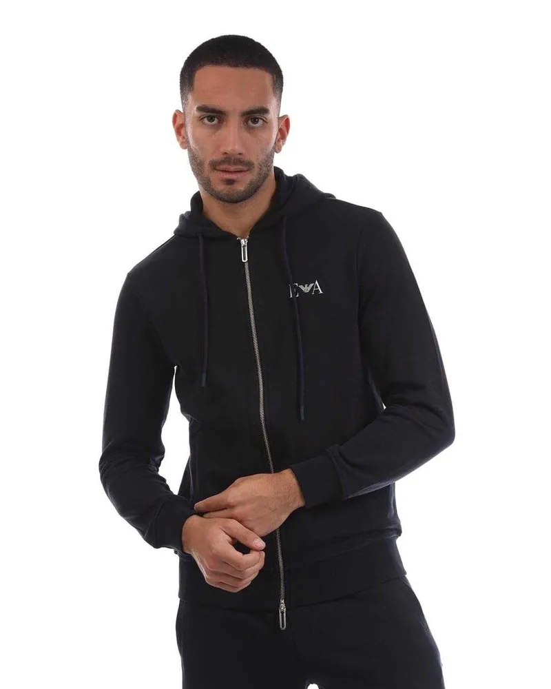Emporio Armani EA7 - Hoodie mit durchgehendem Reißverschluss für Herren, mit Kordelzug (Dunkles Marineblau Marineblau