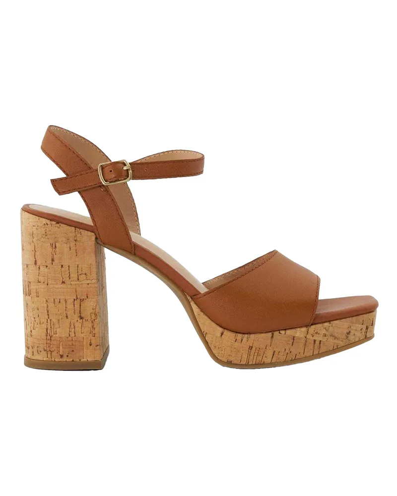 Dune Jacuzzi" Sandalen für Damen, Leder, Plattform Blockabsatz (Hellbraun Cognac
