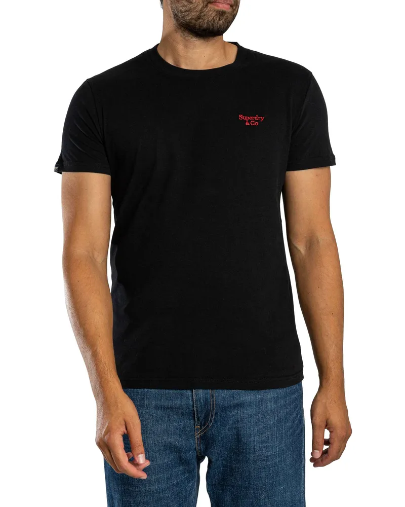 Superdry. Essential Serif Logo T-Shirt, Schwarz Schwarz