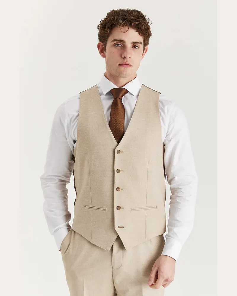 Paul Andrew Beige leichte Weste für Herren für Sommerhochzeiten und Partys Beige