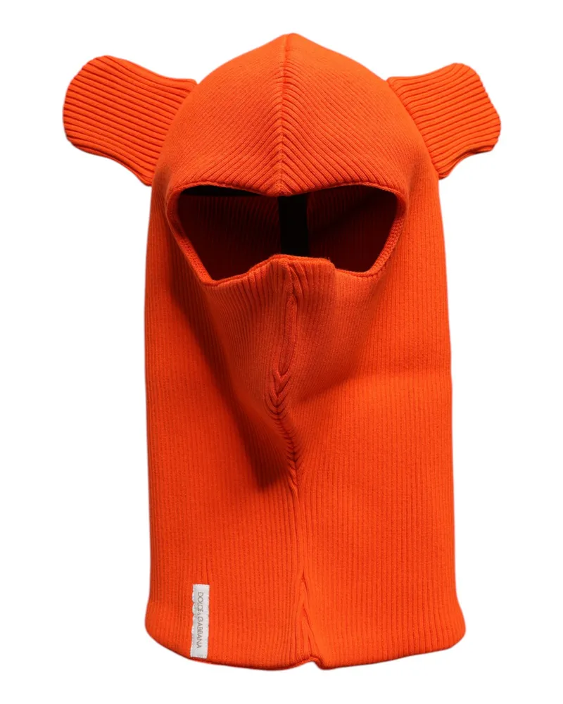 Dolce & Gabbana Rippstrick-Balaclava mit Ohrenklappen Orange