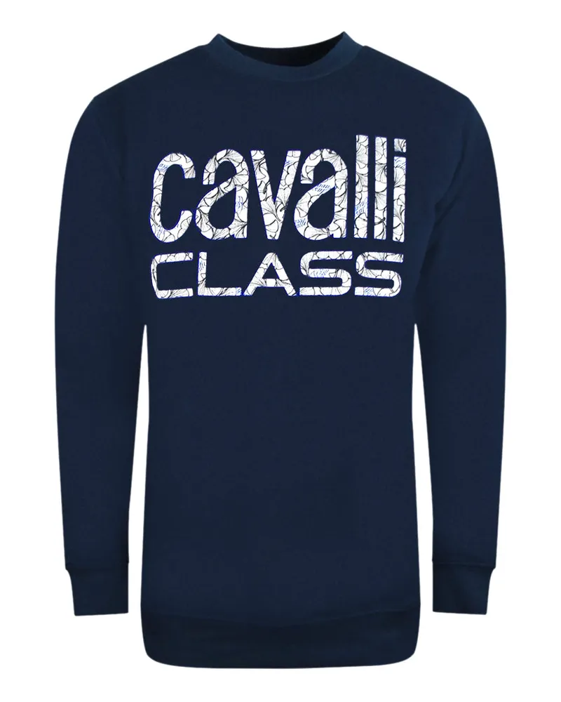 Roberto Cavalli Bold Floral Design Marineblaues Sweatshirt Marineblau