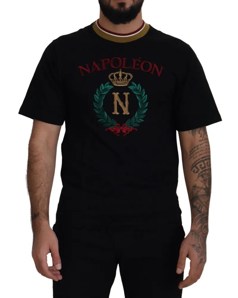 Dolce & Gabbana Napoleon T-Shirt mit gestickter Krone Schwarz