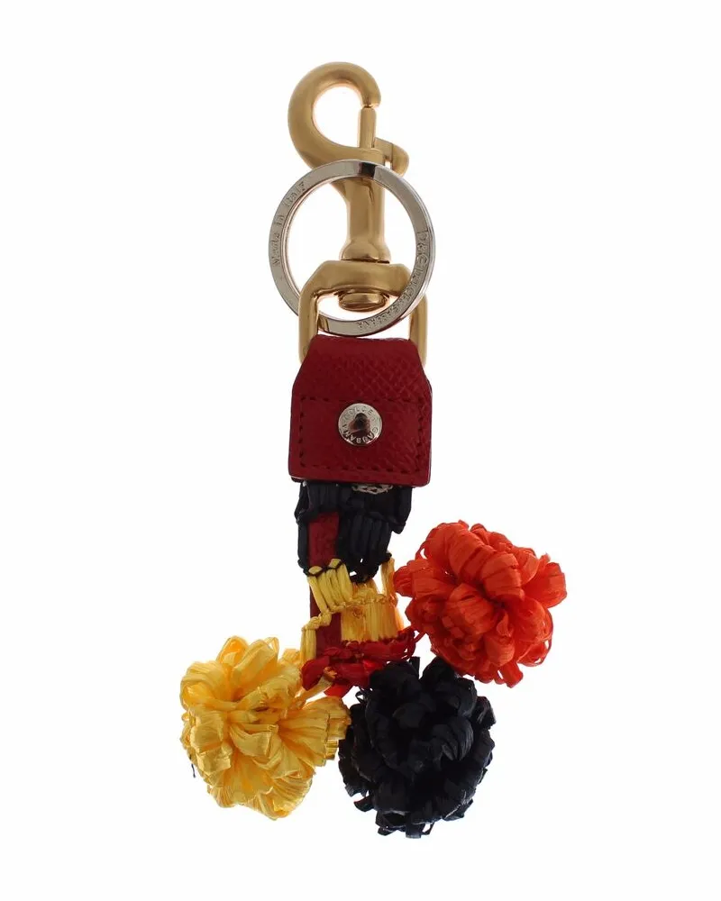 Dolce & Gabbana Goldgelbe Raffia-Leder-Clipsucherkette Schlüsselanhänger Mehrfarbig