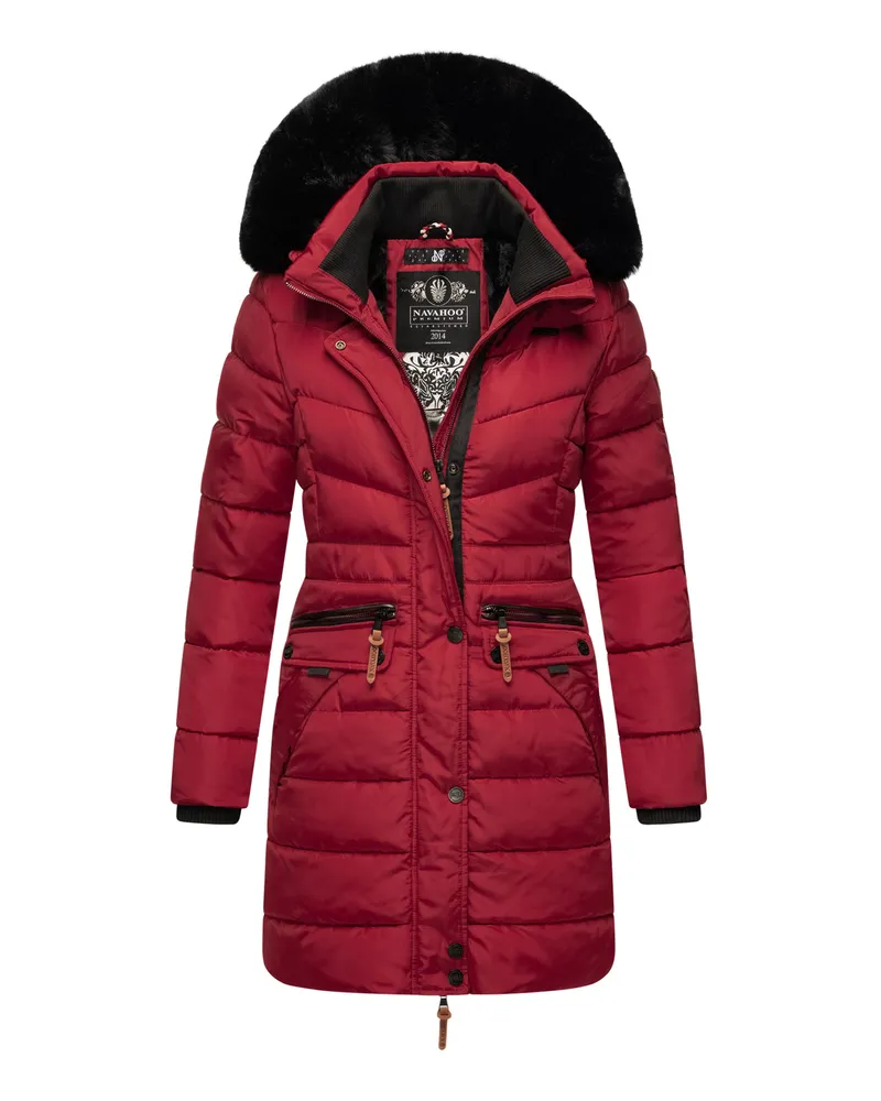 NAVAHOO Damen Winterjacke Paula – Extra Warm, Wasserabweisend & Mit Abnehmbarem Kunstfellkragen Rot