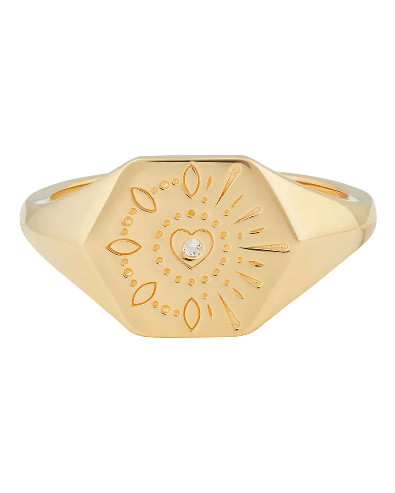 cai Ring 925 Silber vergoldet Siegelring Hexagon Tattoo Gold