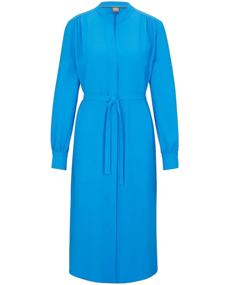 HUGO BOSS Dibanorah" Midi Hemd Kleid für Damen, Hals Kerbe, Langärmlig (Leuchtendes Blau Blau