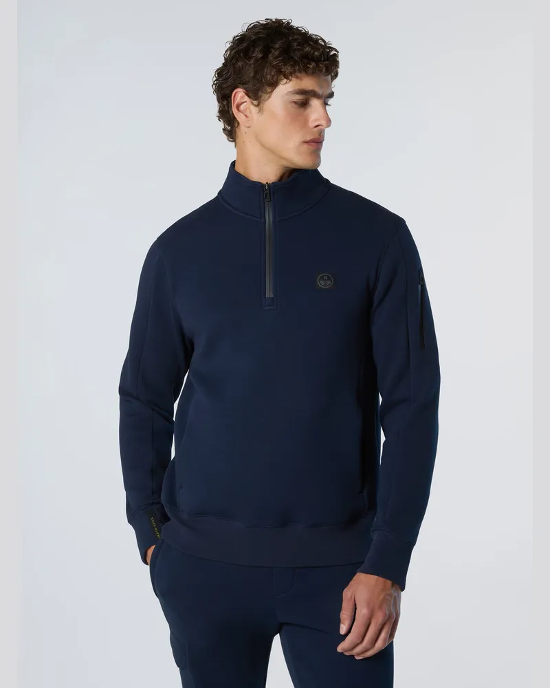 North Sails Sweatshirt Piqué Scuba Stoff mit halbem Reißverschluss Marineblau
