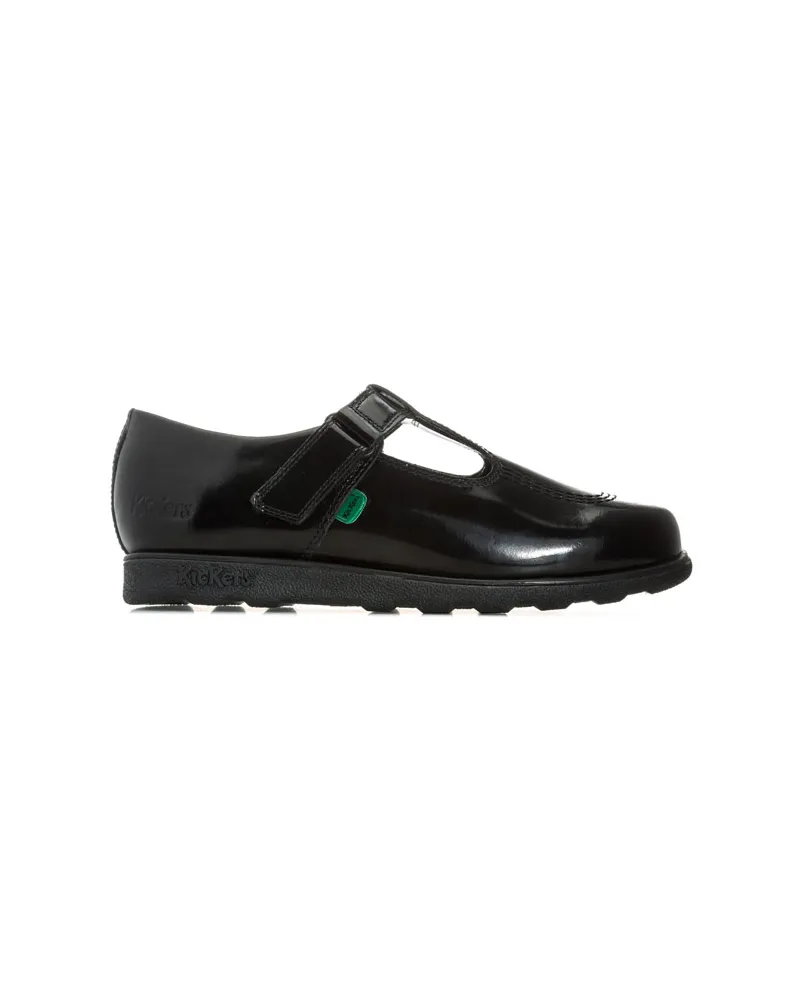 Kickers Junior Fragma T-Bar Patent Schuhe für Mädchen in Schwarz Schwarz