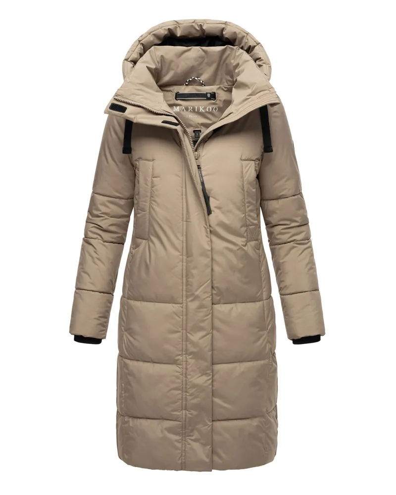Marikoo Damen gesteppte Langjacke Laryaa mit abnehmbarer Kapuze und wärmender Wattierung - Grau Grau