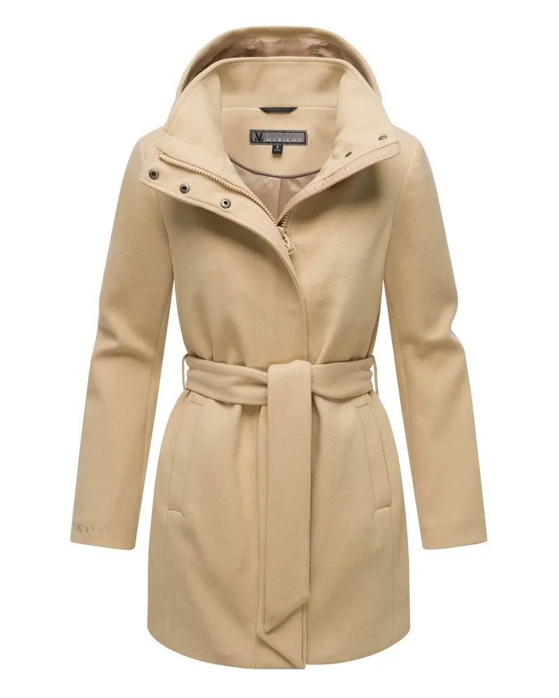 Marikoo Damen Mantel Katalinaa mit Taillengürtel Beige