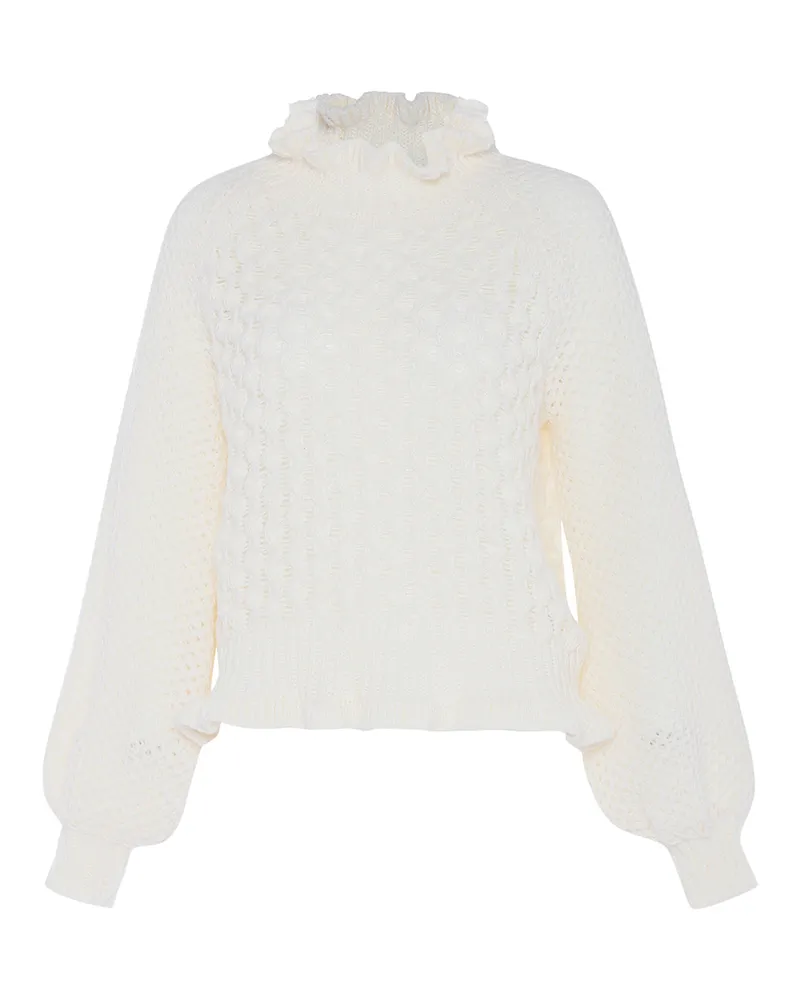FAINA Strickpullover Damen Wollweiß Wollweiß