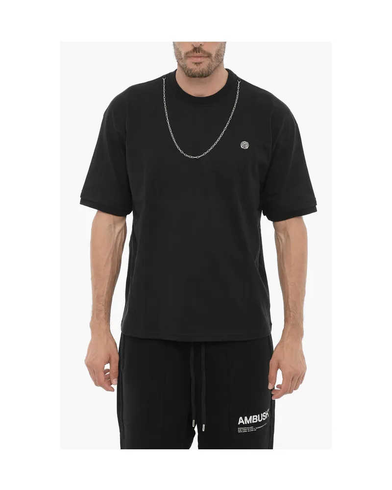 AMBUSH Einfarbiges Rundhals-T-Shirt mit silberfarbener Kette - Schwarz Schwarz