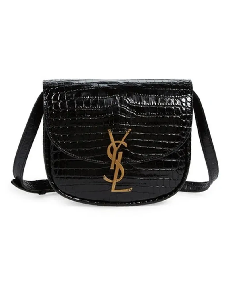 Saint Laurent Kaia Croco Schultertasche Schwarz