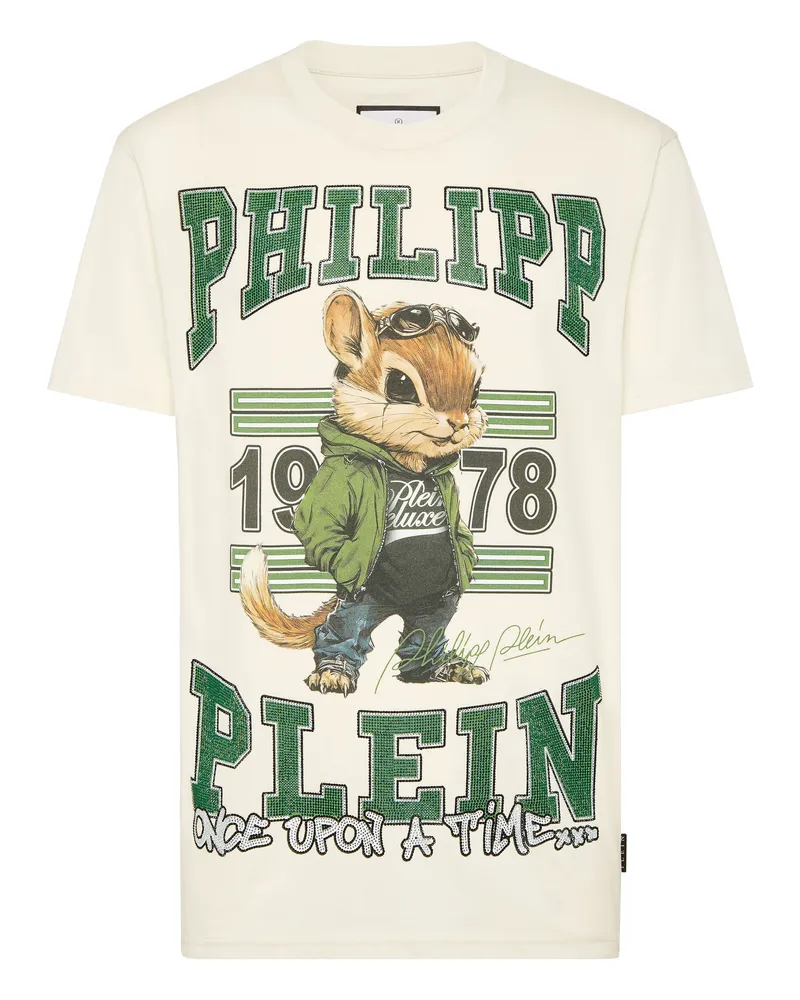 Philipp Plein Round Neck T-Shirt College Squirrel Stones Beige