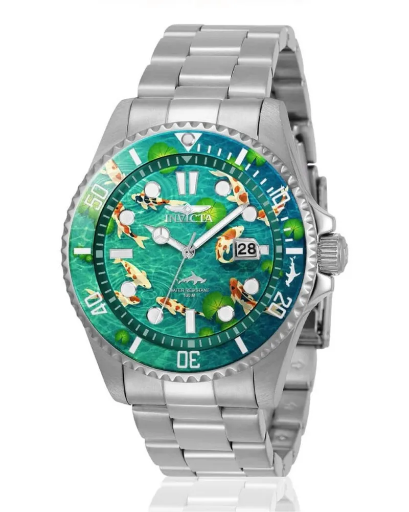 Invicta Pro Diver 51053 Herrenuhr - Quarzwerk - Edelstahl mit grünem Zifferblatt - 43 mm - Summerville Silber