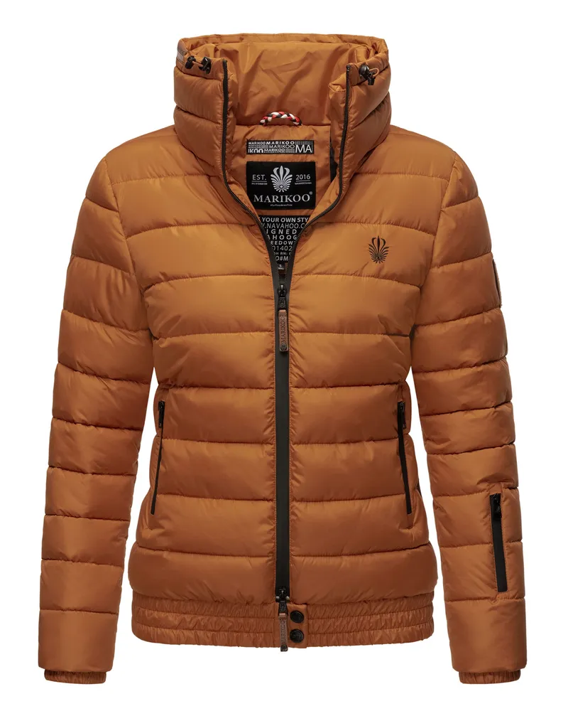 Marikoo Damen Steppjacke Poisen mit hohem Kragen & Teddyfleece-Taschen Braun