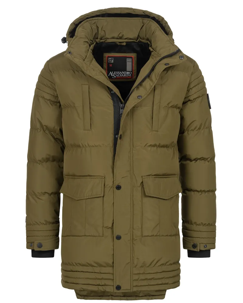 Alessandro Salvarini Herren Winterjacke AS285 mit Teddyfell & abnehmbarer Kapuze Grün
