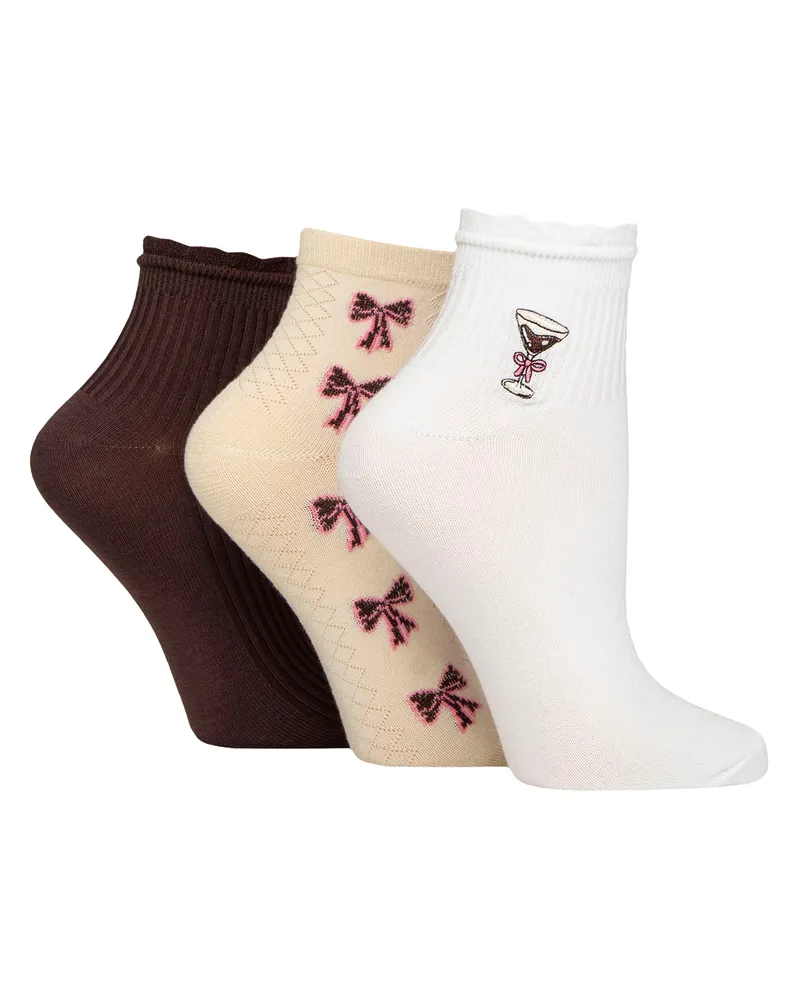 Elle 3er-Pack Damen Rippstrumpfsocken mit Rüschenbund - Weicher, stylischer Alltagsfit Braun