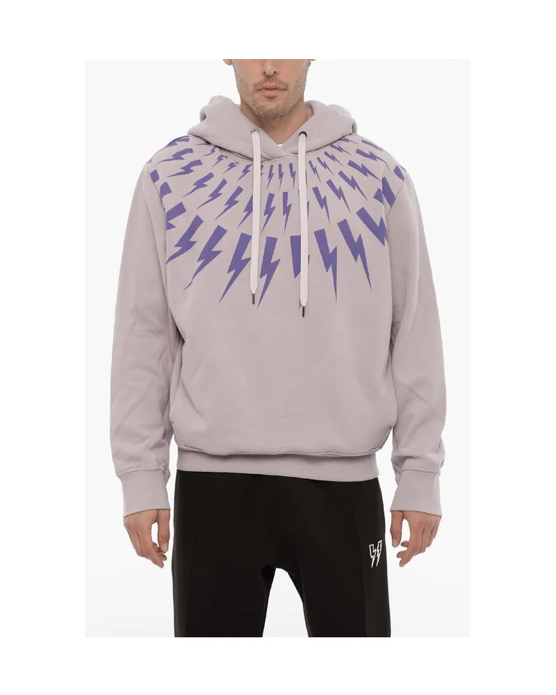 Neil Barrett Fleece-Baumwoll-FAIRISLE-THUNDERBOLT-Hoodie in Violett Violett