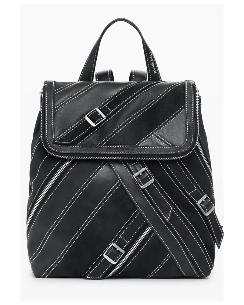 Desigual Schwarzer Polyurethan Damenrucksack Schwarz