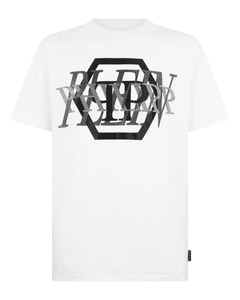 Philipp Plein Round Neck T-Shirt Logo Stones Weiß