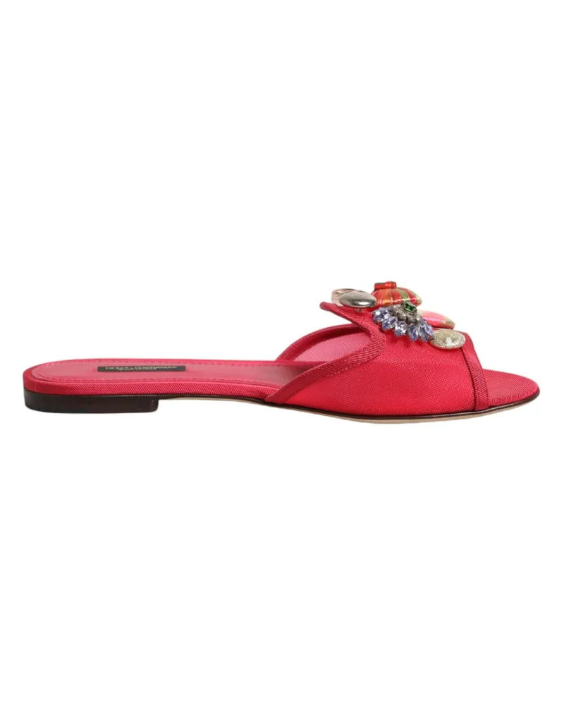Dolce & Gabbana Rote Verzierte Ballerinas Slip-On Sandalen Schuhe Rot