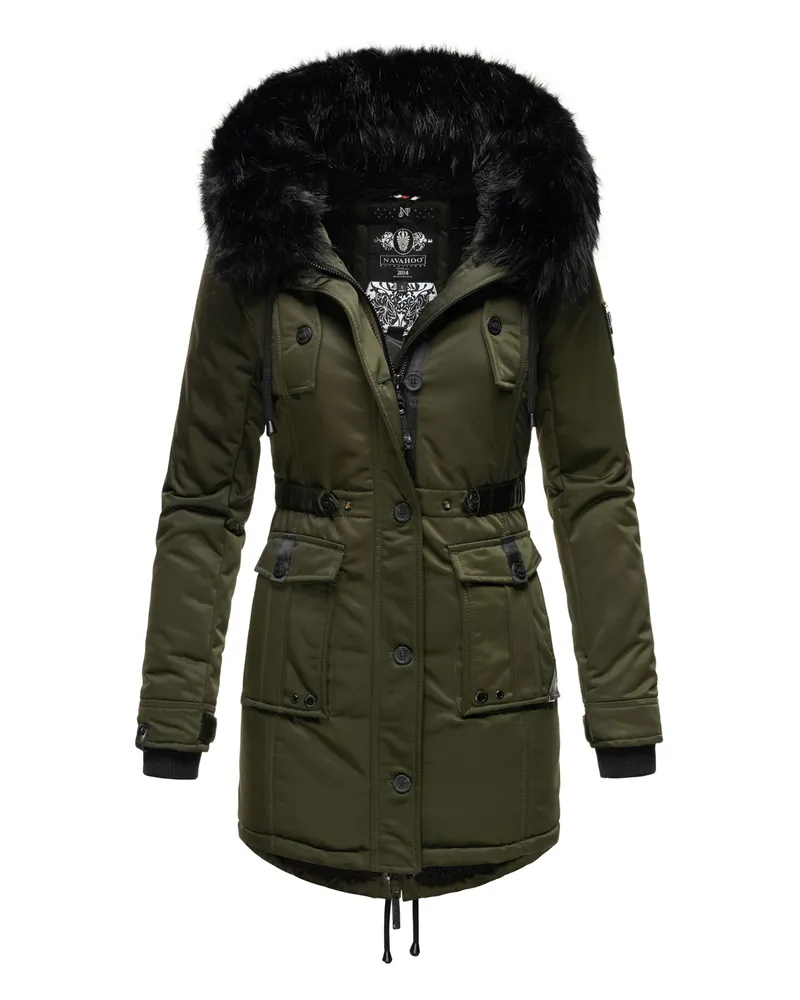 NAVAHOO Damen Winterjacke Luluna-Princess – Warm, Stylisch & Mit Teddyfell und Kunstfellkragen Grün