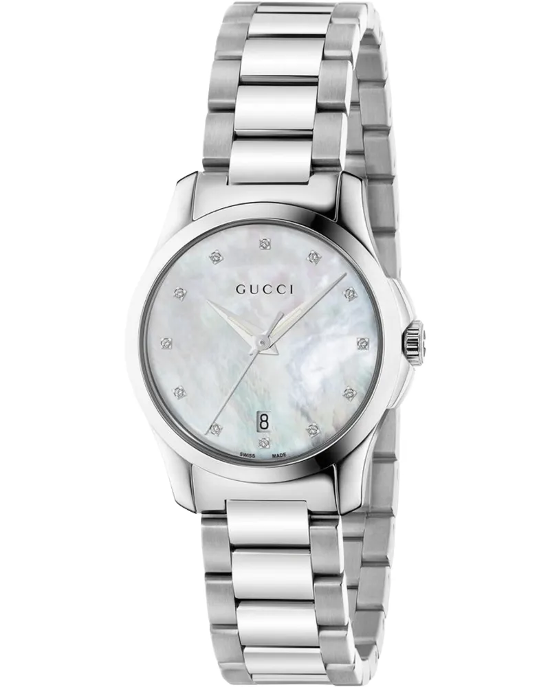 Gucci G-Timeless Damenuhr mit Zifferblatt aus Perlmutt Silber