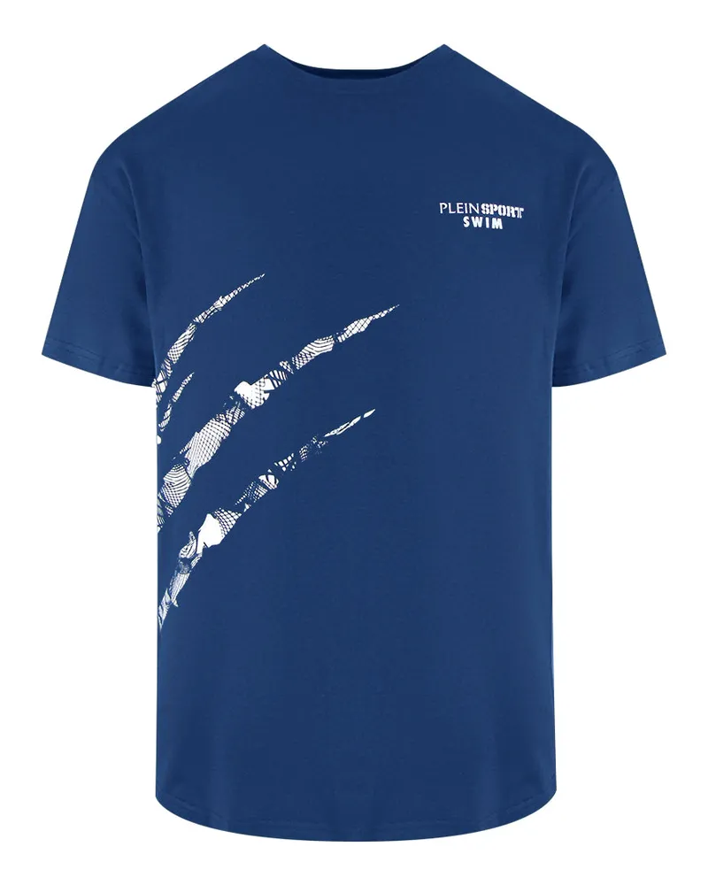 Philipp Plein Kurzarm Scratch Logo T-Shirt in Dunkelblau Dunkelblau