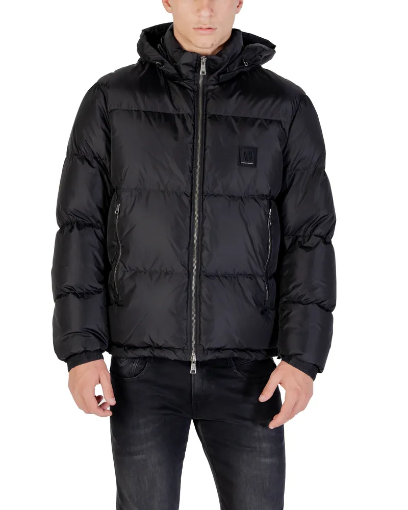 Armani Exchange Pufferjacke mit Kapuze und Reißverschluss - Schwarz Schwarz