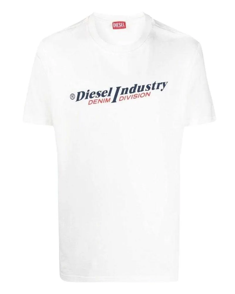 Diesel Unisex Erwachsenen Industrie Denim Division Logo T-Shirt (Weiß Weiß