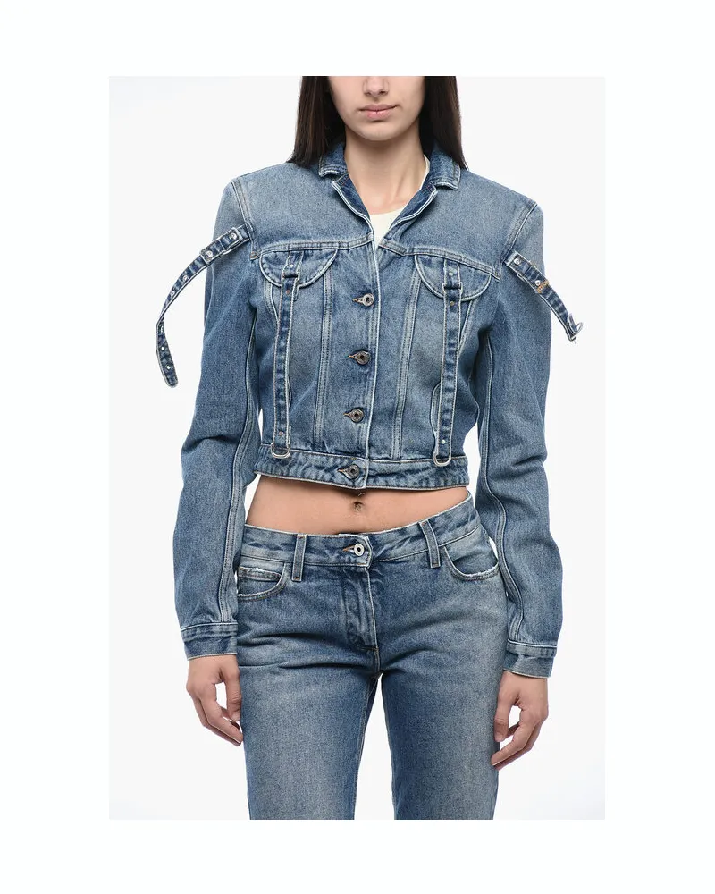OFF-WHITE Jeansjacke im verkürzten Schnitt mit Harness-Detail in Blau Blau